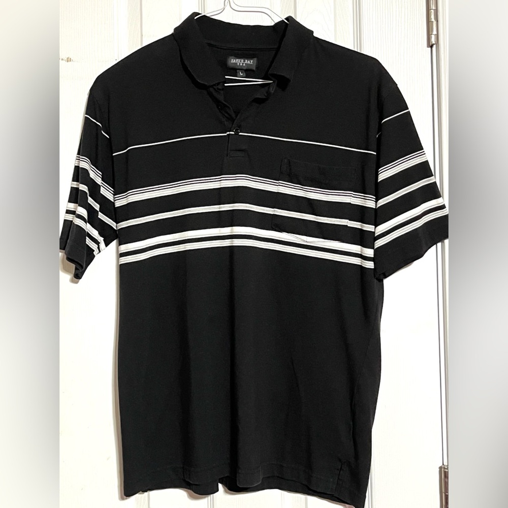 Black Polo Shirt with White Stripes